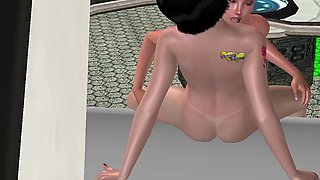 Animated 3D Porn - Two Lesbian Girls Fucking From Behind Using Strapon in Spaceship