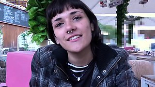 Small titted brunette teen fingering on the bed