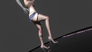 [mmd] Haku-wiggle; Erotic Tattoos; Black Stockings; Jeans; Glasses; Lingerie