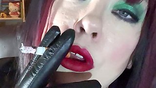 Clad In Leather Coat & Gloves Tina Snua Smokes A Cigarette For You Smoking Fans! Gloves Domme