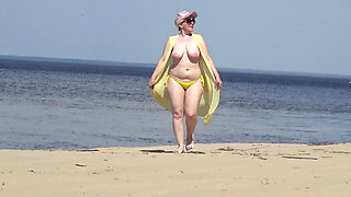 Juicy Woman Walking Naked on Beach