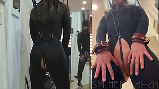 Crotch Rope Pussy Close-up: a Masochistic Slave Gives Her Master a Blow Job. Cum Drinking.