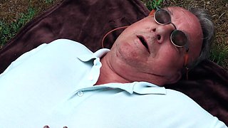Romantic Picnic turns in sexy fuck for grandpa and teen