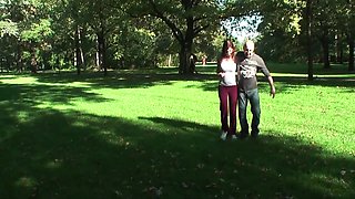 Amateur Redhead Fucks Bald Guy In The Woods