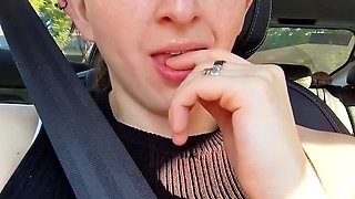 Teen in White Lingerie Shows Pink Pussy in Uber - Close-Up Recording