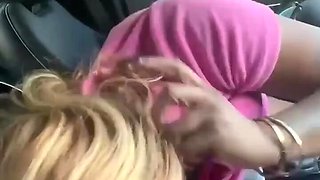 She jerked him off while driving, and stops the car to suck him off POV