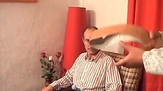 Sexy German babe gets her ass spanked hard by older dude