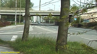 Young beauty girl with small tits peeing in public