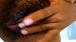 Ebony Amateur Plays with Her Hairy Pussy on Webcam