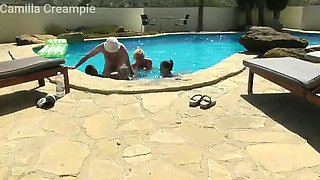Hot British MILF Camilla Creampie in Wild Swimming Pool Orgy with Big Natural Tits