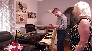 AuntJudysXXX - Horny GILF Mrs. Claire Fucks the Debt Collector