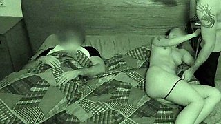 Asian step-mom sucks her step-son cock next to husband while he is in bed!!