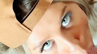 Sexy Blonde Babe With Big Boobs Strips Bra