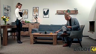 Old man makes a cuckold out of his stepson and fucks his cheating GF