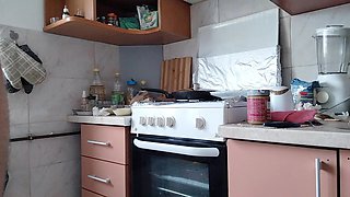 Sexy Stepmom Naked in the Kitchen, Latina Hairy Pussy, Big Tits, Big Ass