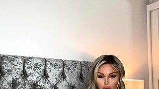 Sexy Blonde Babe With Big Boobs Strips Bra