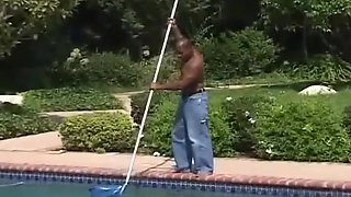 Black pool guy fucks teen cunt
