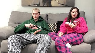 Stepbrother Jerks Off Next to Stepsister, Who Gives Him a Hand Job Instead of Reading