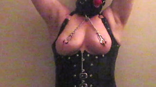 Tied to Wall and Fucked by Fuck Machine with Added Facefuck Scene