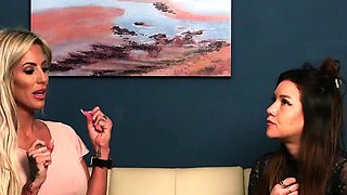 Cute voyeur babes watching guy jerking