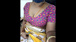 South Indian Tamil Aunty Open Saree Blouse Nude Boobs Puffy Nipples Massage Shaking Dirty Talking About Fucking Sucking