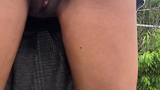 Ebony teen twerks upskirt shaved pussy and gets multiple squirts from public viewing