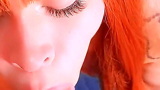 Redhead in Striped Stockings Gets Fucked Hard in Her Mouth and Pussy. Ass Full of Cum.