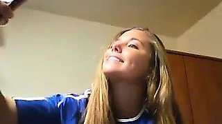 Webcam amateur swallows mouthful of cum after blowjob