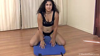 Hairy beauty Leila enjoys exercising in lingerie - WeAreHairy