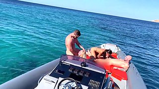 Blonde and brunette hoes with a huge sexual appetite get fucked on a boat