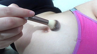 Latina Stepsister Cleaning Belly Button with a Cotton Swab and Then After Cleaning It She Starts Playing with Her Belly