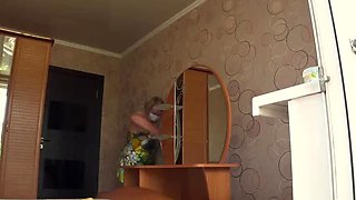 Neighbor Spies On Busty Mature Housewife Through Open Window