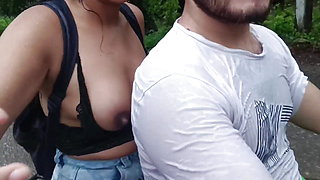 Showing My Tits on the Road and Giving Blowjob to My Driver