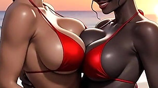 African Girl Kiss on Beach, Ai Animation