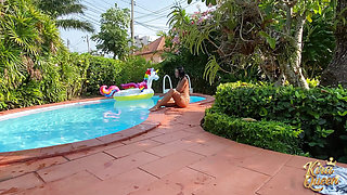 Kira Queen's Outdoor Pool Orgasm Makes You Leak Precum!