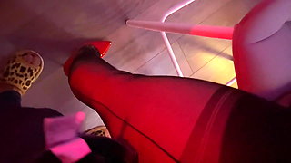 Mistress in Vintage Nylon with Red Belt Gently Gives Blowjob and Lets Herself Get Fucked