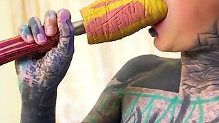 Tattoo Girl Masturbating, Fingering Her Pussy and Ass