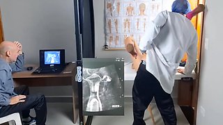 Perv Doctor Fucks Slim Redhead Babe While Her Husband Is Watching It On the Ultrasound Monitor