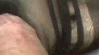 Black nylon fantasy blow job and cum