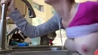 Hot amateur milf quick doggystyle sex in kitchen