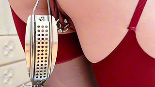 Slave Doll Aaruna Diary 21 (chastity Belt, High Heels, Black Stocking Feet, Heavy Metal Labia Rings, Butt Plug)