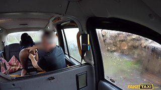 Wild Ebony Passion Sprayed in Steamy Taxi