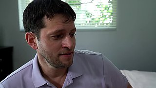 Natural tits bounce while Preston Parker fucks her pussy hard.