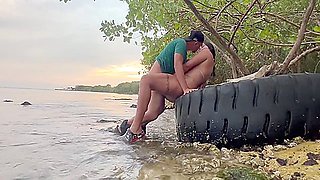 Hot Pregnant Woman Enjoys An Intense On The Beach