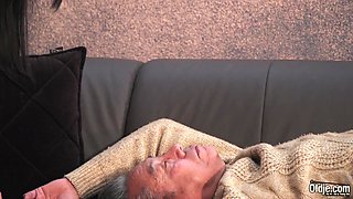 Teen girl and asian old geezer