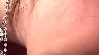 Horny Japanese babe blows two guys and gets her hairy pussy rammed