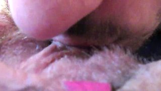 Hairy GF Gets Her Big Clit Licked & Sucked Until She Cums Hard - Close Up Pussy Eating