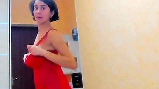 Hot Sexy Myla_angel Dances Striptease in Red Dress, Spreads, Fingers, Plays with Her Pussy & Tits!