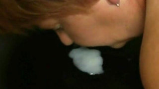 He Jerks His Cock and I Suck His Cock, Then He Squirts a Big Load of Delicious Cum Onto the Table, and I Lick It up Nicely.