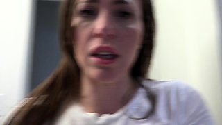 Flexible pale brunette with foot fetish does hot footjob